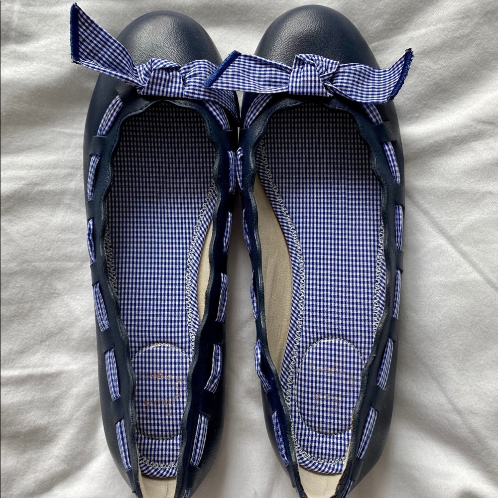 Jack Rogers navy flats with gingham bow - size 6.5